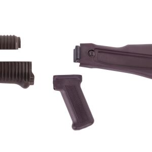 Arsenal Plum Polymer Left-Side Folding Buttstock Set with Stainless Steel Heat Shield and Pistol Grip for Krinkov Stamped Receivers
