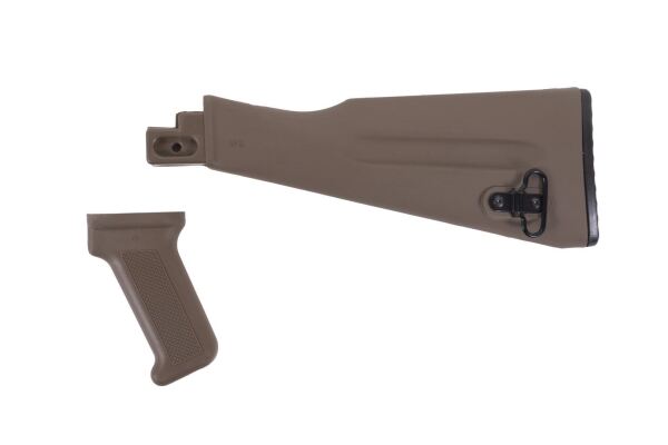 Arsenal AK47 / AK74 Warsaw Length FDE Buttstock and Pistol Grip Set for Stamped Receivers