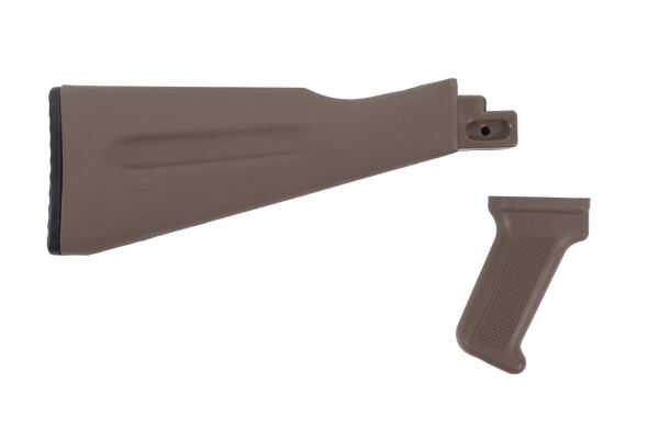 Arsenal AK47 / AK74 Warsaw Length FDE Buttstock and Pistol Grip Set for Stamped Receivers